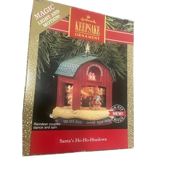 Hallmark Keepsake Ornament "Santa's Ho-Ho-Hoedown" Barn Dance Reindeer 1990 - Picture 1 of 11